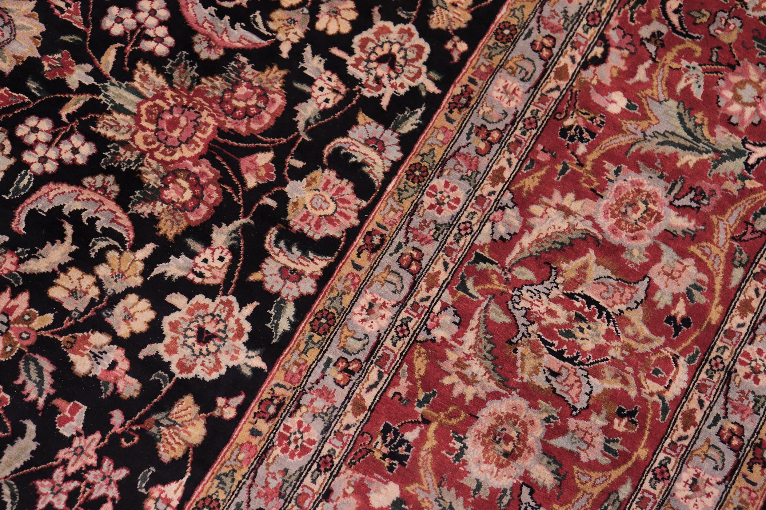 handmade Traditional Kashan Black Red Hand Knotted RECTANGLE 100% WOOL area rug 9x12