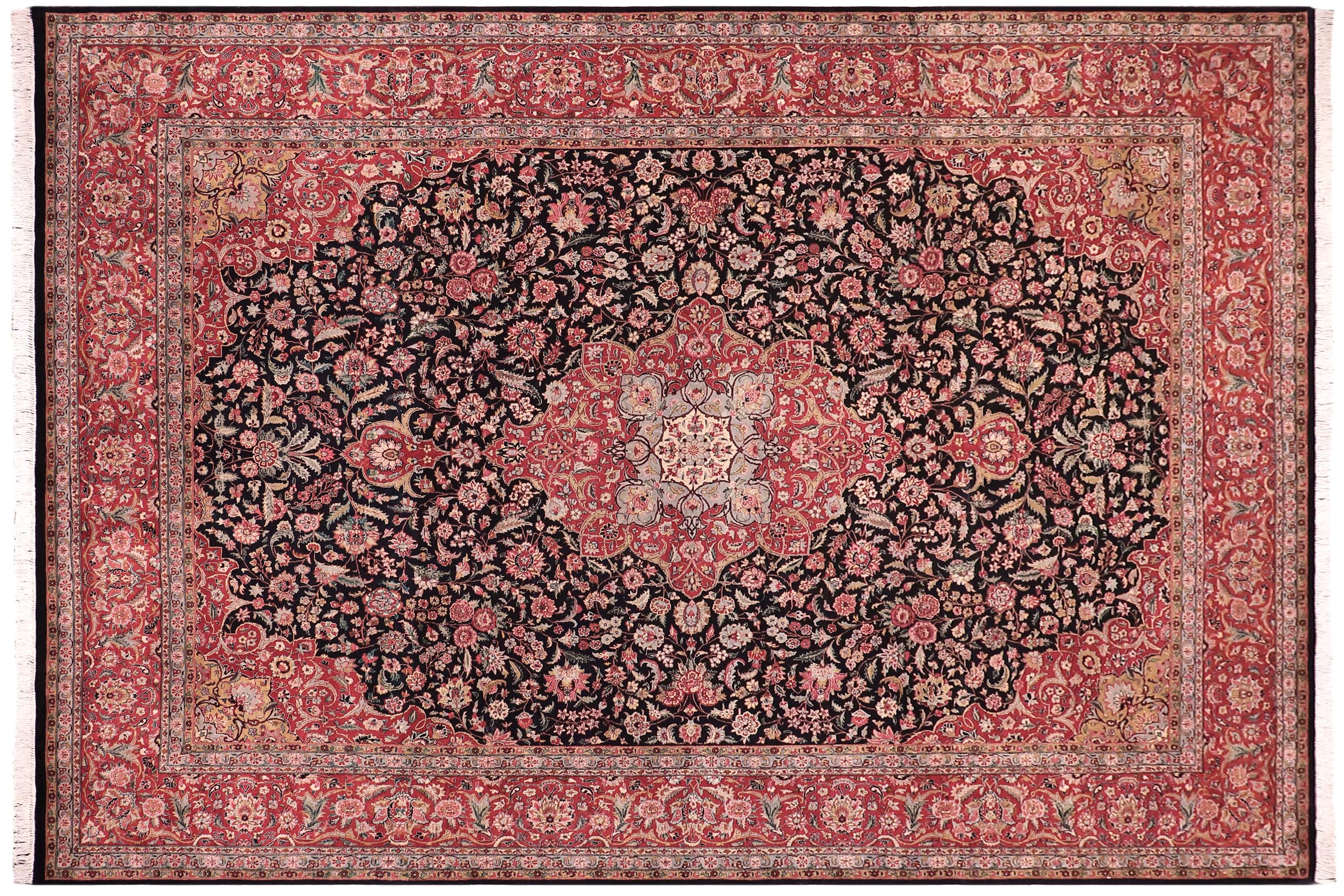 handmade Traditional Kashan Black Red Hand Knotted RECTANGLE 100% WOOL area rug 9x12