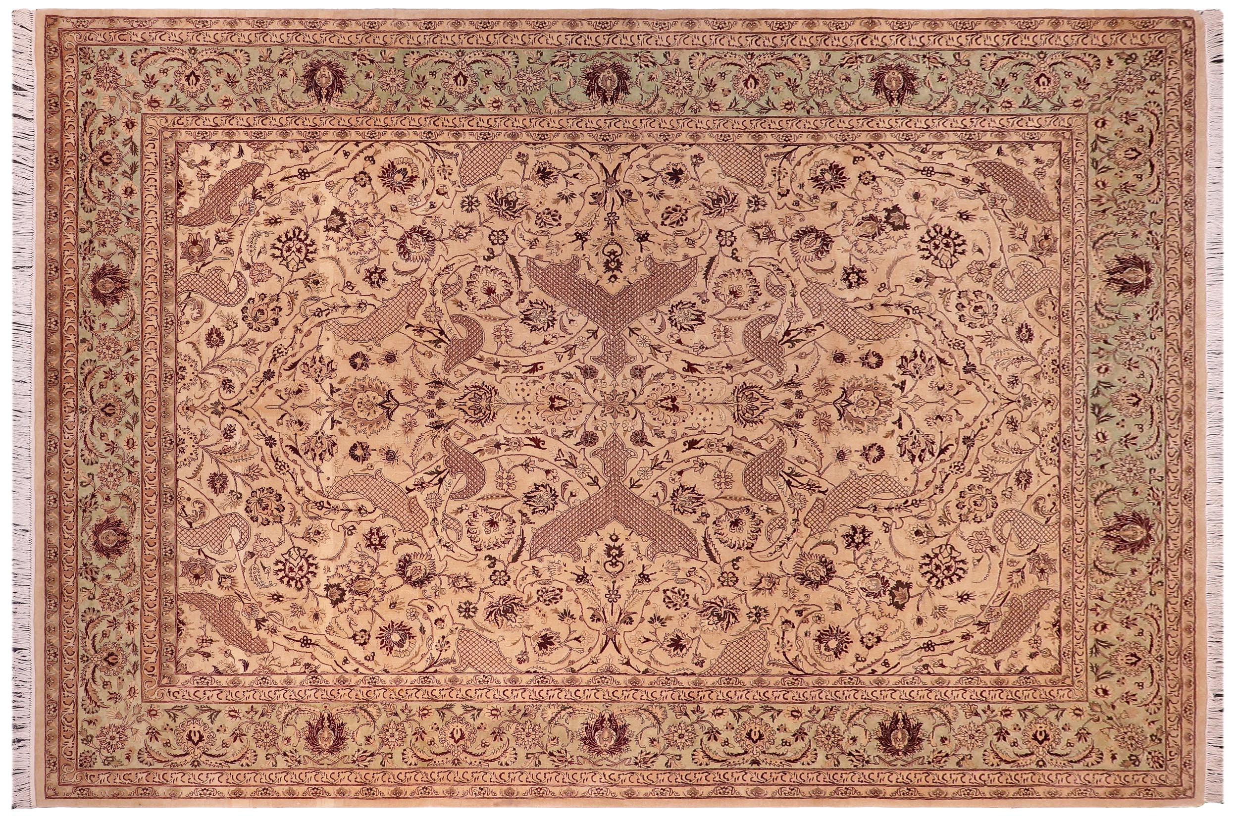 handmade Traditional Agra #2 Gold Lt. Green Hand Knotted RECTANGLE 100% WOOL area rug 9x12