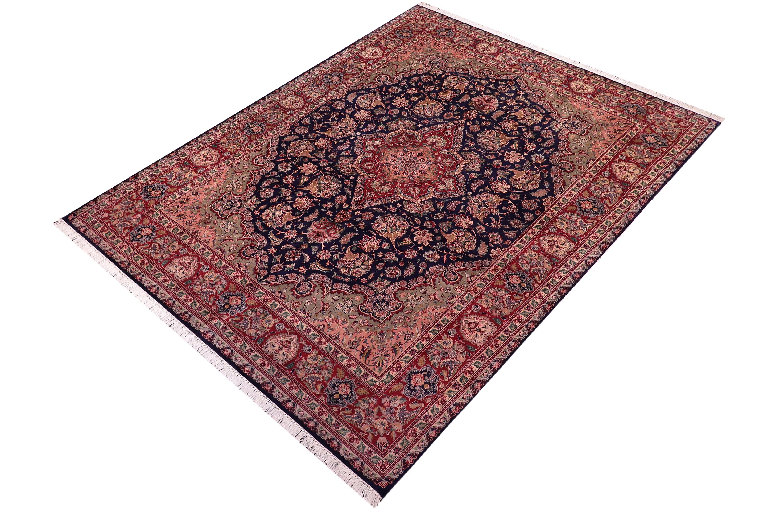 handmade Traditional Tabriz Blue Ivory Hand Knotted RECTANGLE 100% WOOL area rug 9x12