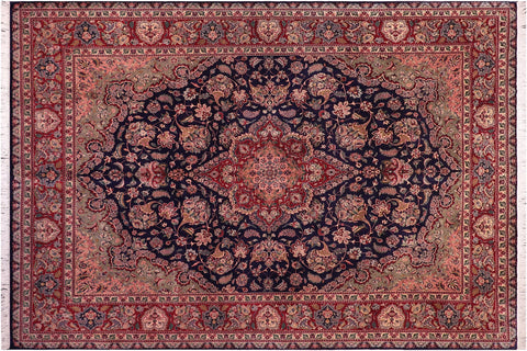 handmade Traditional Tabriz Blue Ivory Hand Knotted RECTANGLE 100% WOOL area rug 9x12