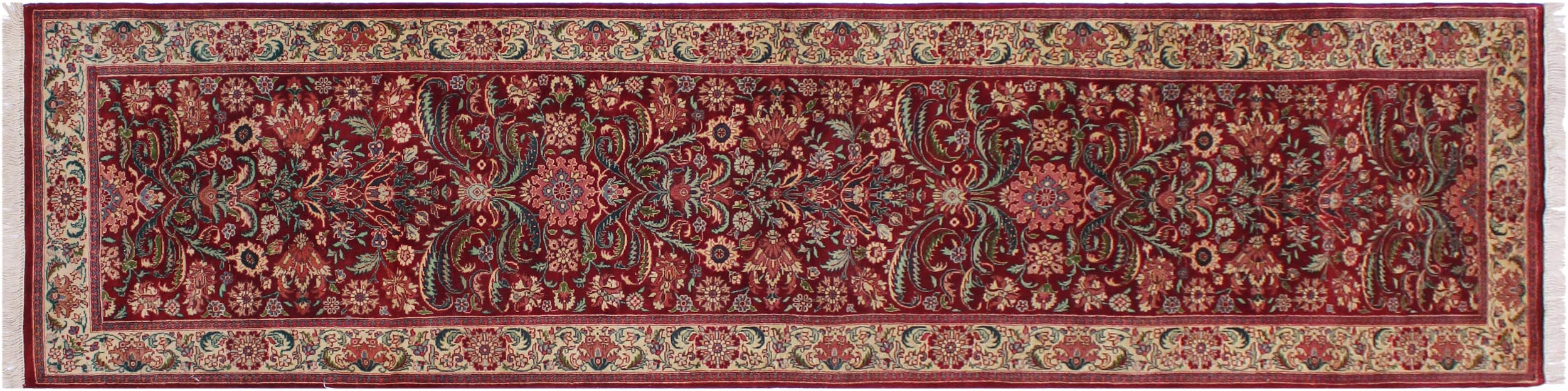 handmade Traditional Kirman Red Beige Hand Knotted RUNNER 100% WOOL area rug 3' x 10'