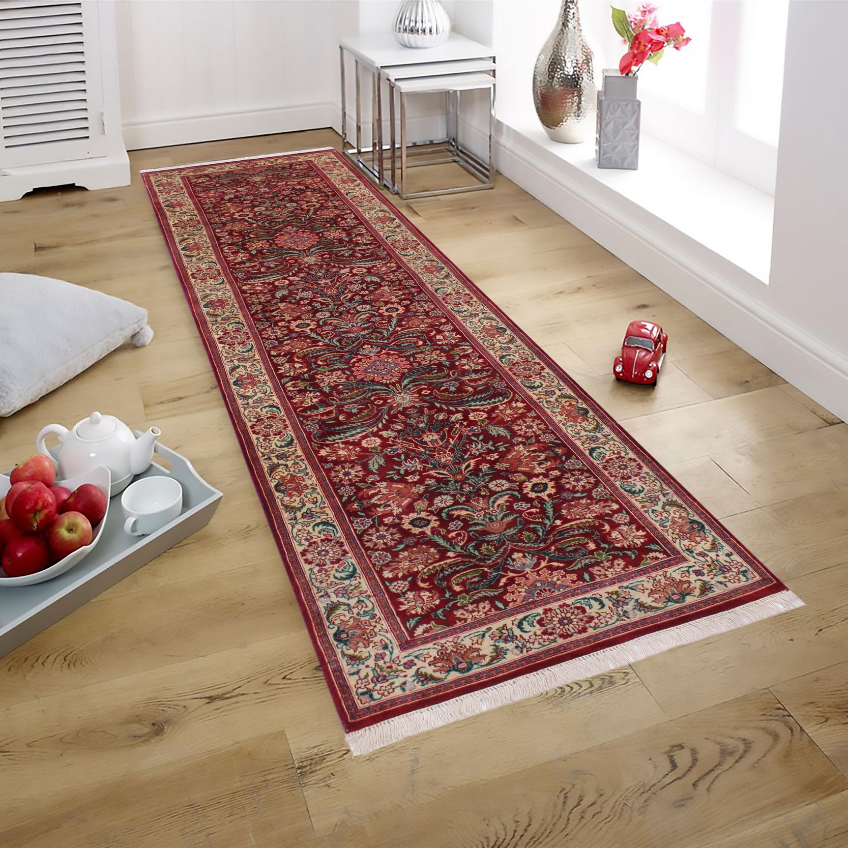 handmade Traditional Kirman Red Beige Hand Knotted RUNNER 100% WOOL area rug 3' x 10'