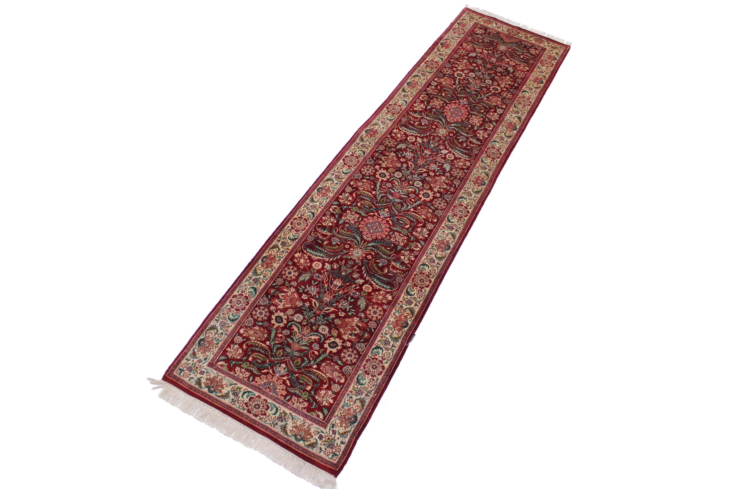 handmade Traditional Kirman Red Beige Hand Knotted RUNNER 100% WOOL area rug 3' x 10'