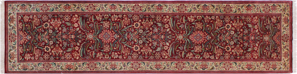 handmade Traditional Kirman Red Beige Hand Knotted RUNNER 100% WOOL area rug 3' x 10'