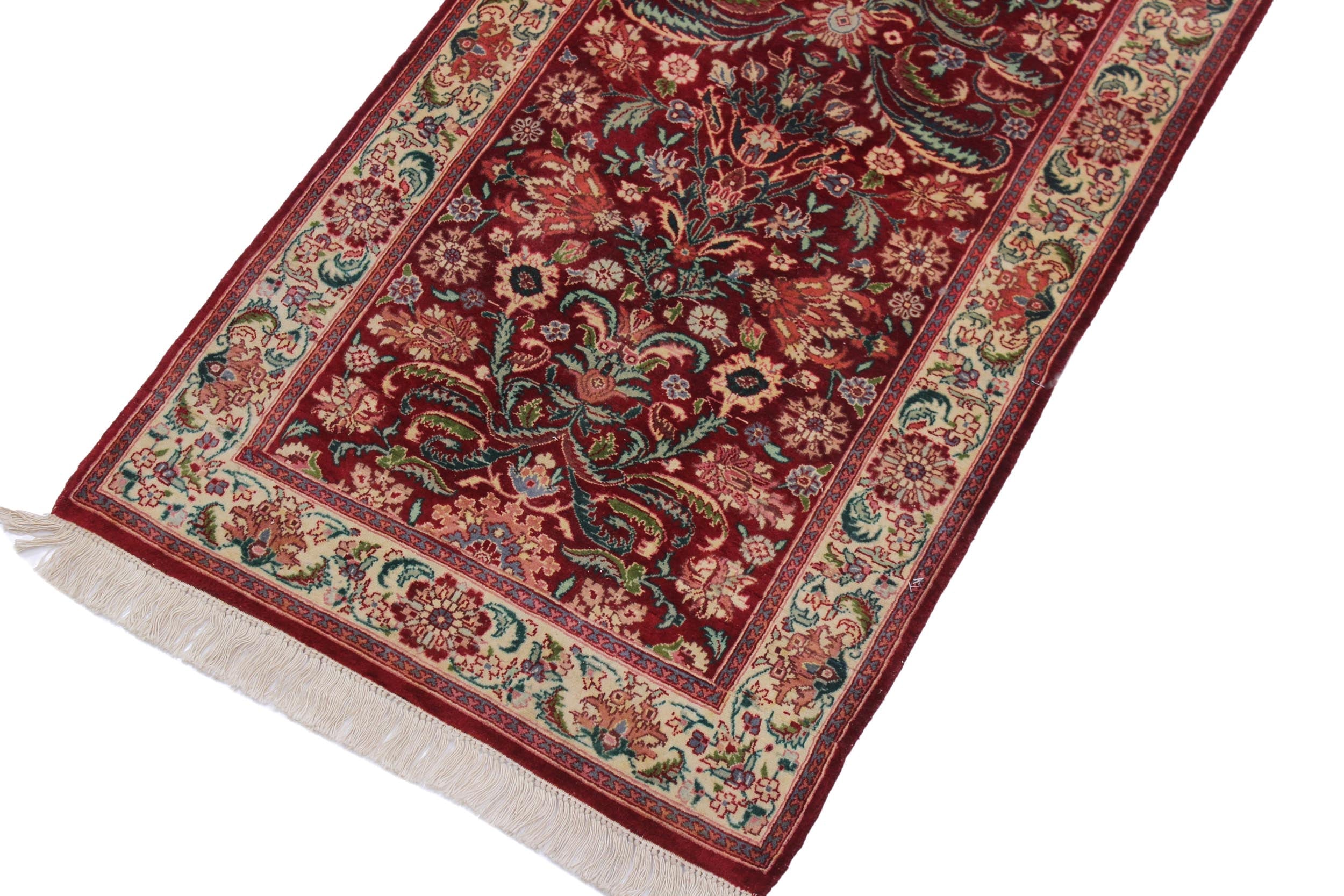handmade Traditional Kirman Red Beige Hand Knotted RUNNER 100% WOOL area rug 3' x 10'