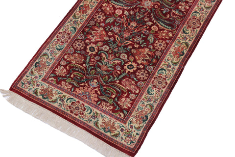 handmade Traditional Kirman Red Beige Hand Knotted RUNNER 100% WOOL area rug 3' x 10'