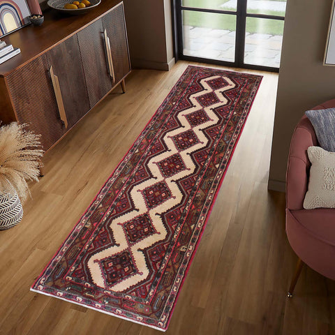 handmade Traditional Hamadan Red Lt. Brown Hand Knotted RUNNER 100% WOOL area rug 3 x 9