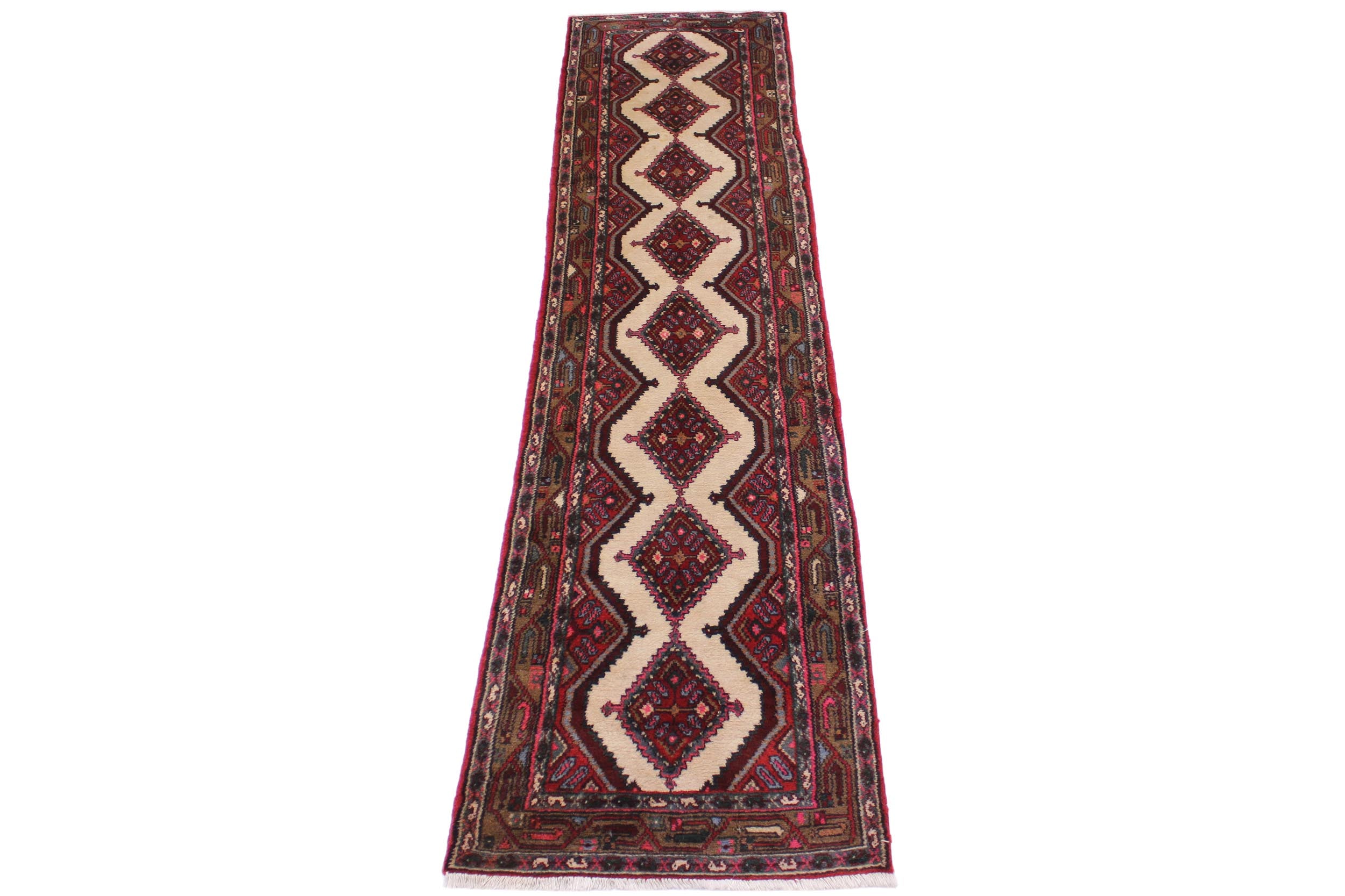 handmade Traditional Hamadan Red Lt. Brown Hand Knotted RUNNER 100% WOOL area rug 3 x 9