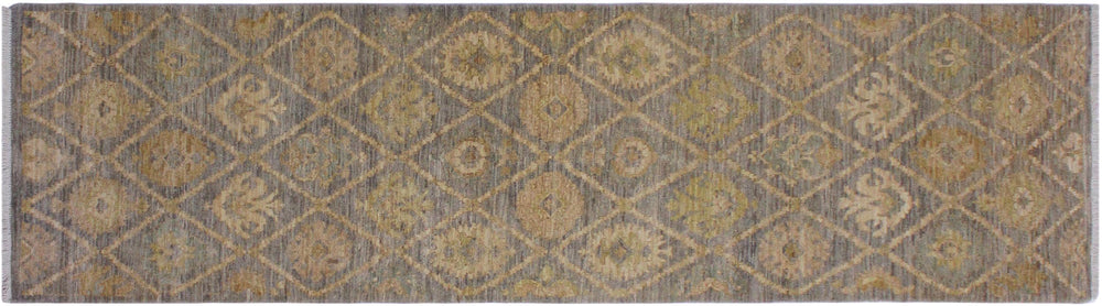 handmade Modern Kafkaz Gray Ivory Hand Knotted RUNNER 100% WOOL area rug 3' x 9'