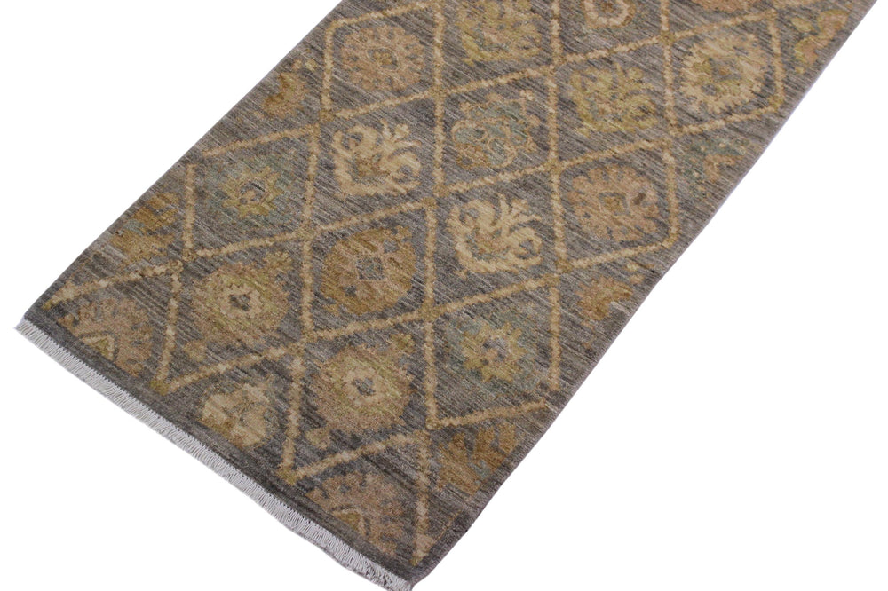 handmade Modern Kafkaz Gray Ivory Hand Knotted RUNNER 100% WOOL area rug 3' x 9'