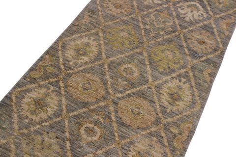 handmade Modern Kafkaz Gray Ivory Hand Knotted RUNNER 100% WOOL area rug 3' x 9'