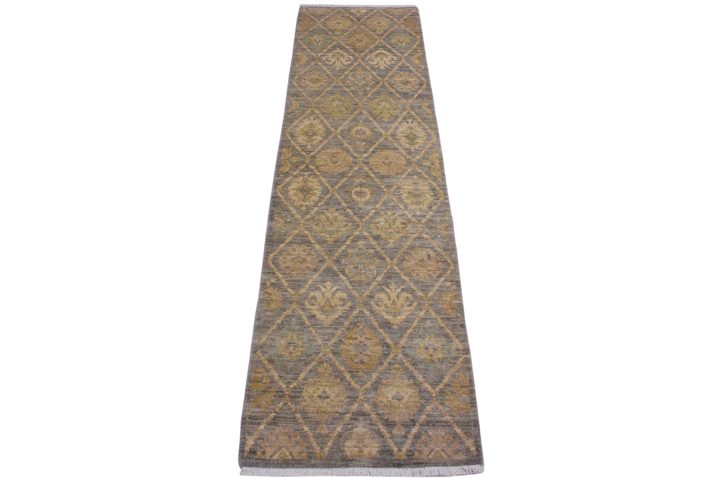 handmade Modern Kafkaz Gray Ivory Hand Knotted RUNNER 100% WOOL area rug 3' x 9'