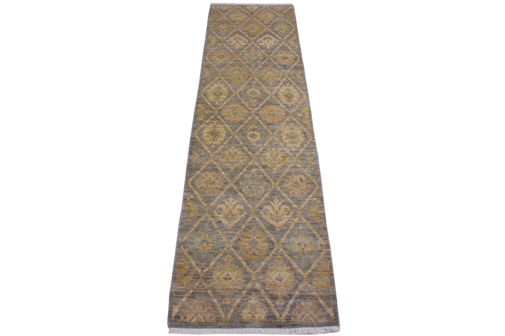handmade Modern Kafkaz Gray Ivory Hand Knotted RUNNER 100% WOOL area rug 3' x 9'