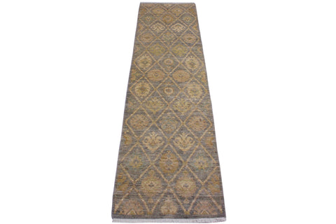 handmade Modern Kafkaz Gray Ivory Hand Knotted RUNNER 100% WOOL area rug 3' x 9'