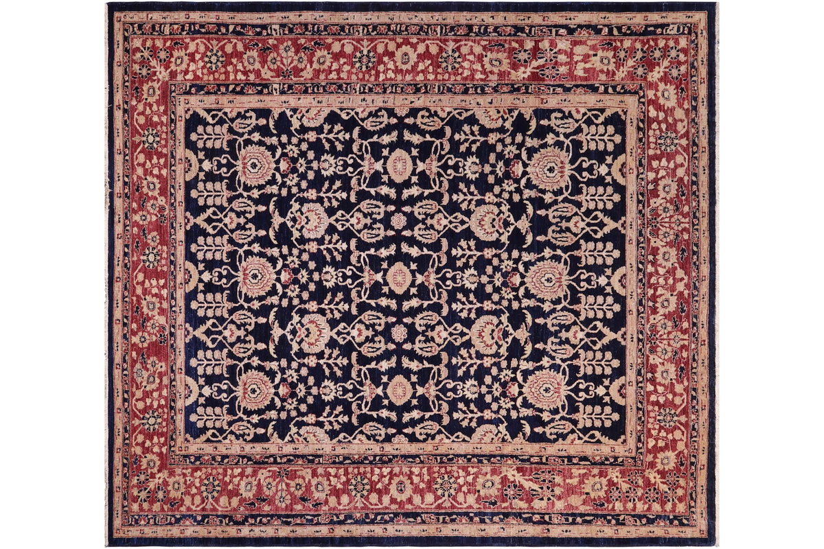8x8 hand knotted transitional wool rug in blue and red - Boho Chic Noriko