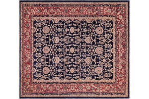 8x8 hand knotted transitional wool rug in blue and red - Boho Chic Noriko