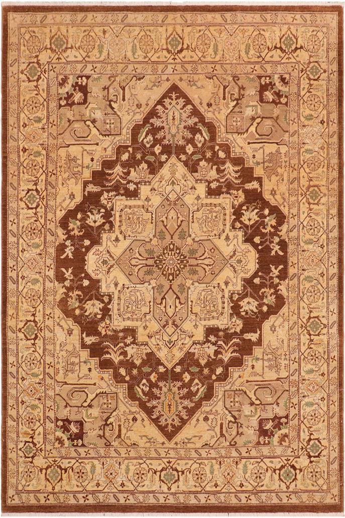 handmade Traditional Kafkaz Brown Tan Hand Knotted RECTANGLE 100% WOOL area rug 8 x 10