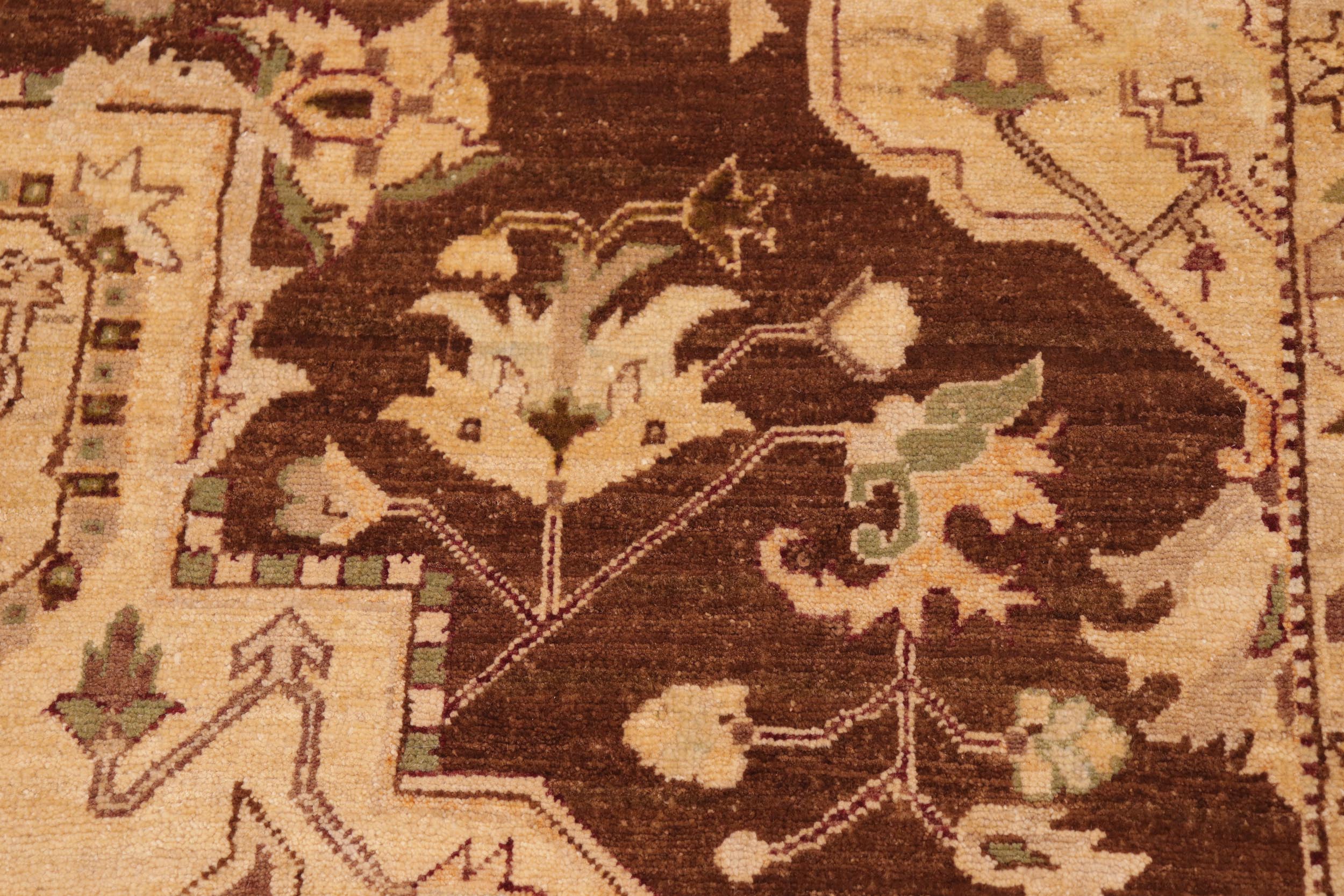 handmade Traditional Kafkaz Brown Tan Hand Knotted RECTANGLE 100% WOOL area rug 8' x 10'