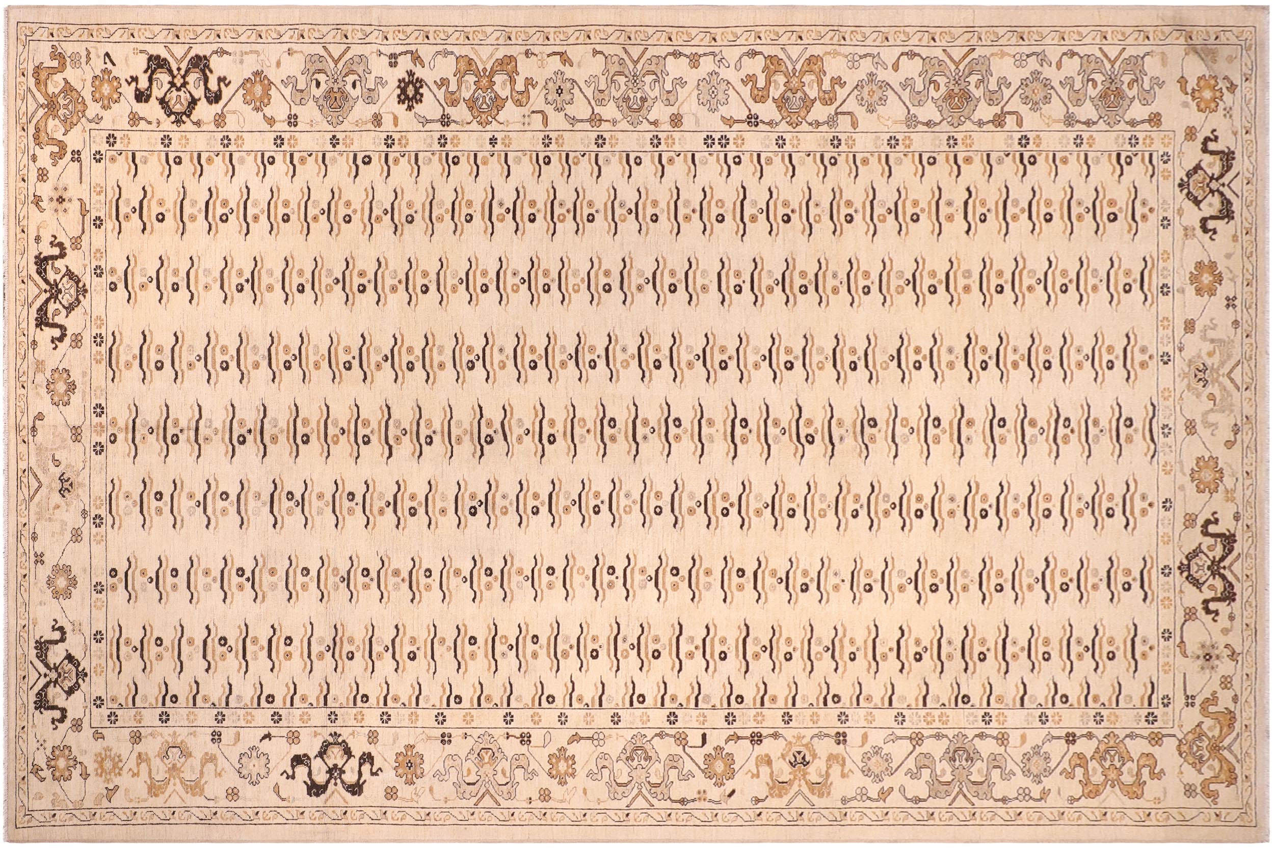 handmade Transitional Kafkaz Lt. Tan Lt. Tan Hand Knotted RECTANGLE 100% WOOL area rug 9' x 15'