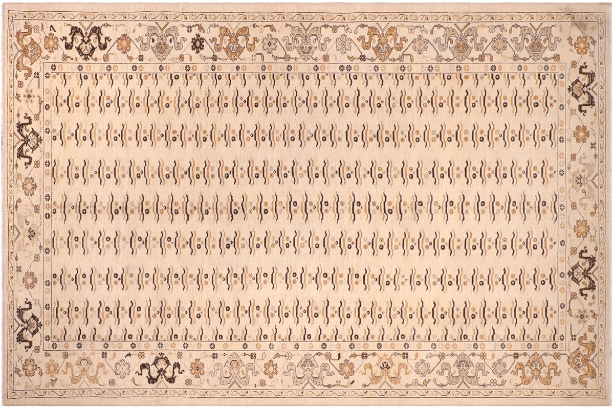 9x15 hand knotted transitional wool rug in tan - Eclectic Marinda Tan/ Tan