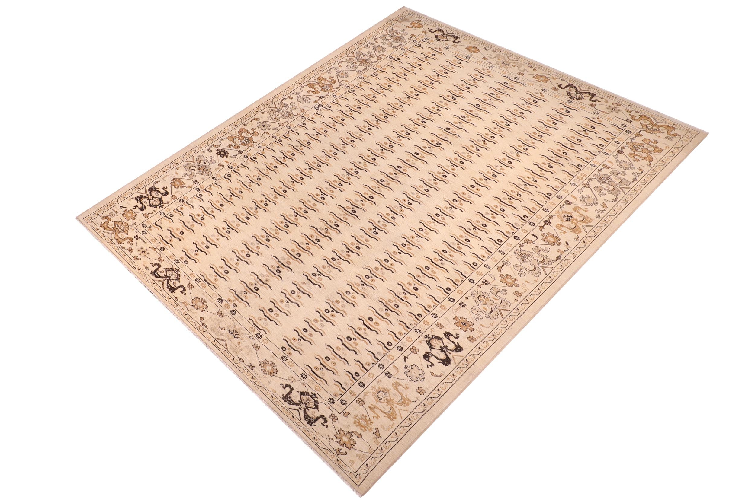 handmade Transitional Kafkaz Lt. Tan Lt. Tan Hand Knotted RECTANGLE 100% WOOL area rug 9' x 15'