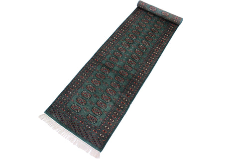 handmade Geometric Bokhara Lt. Green Black Hand Knotted RUNNER 100% WOOL area rug 3X12