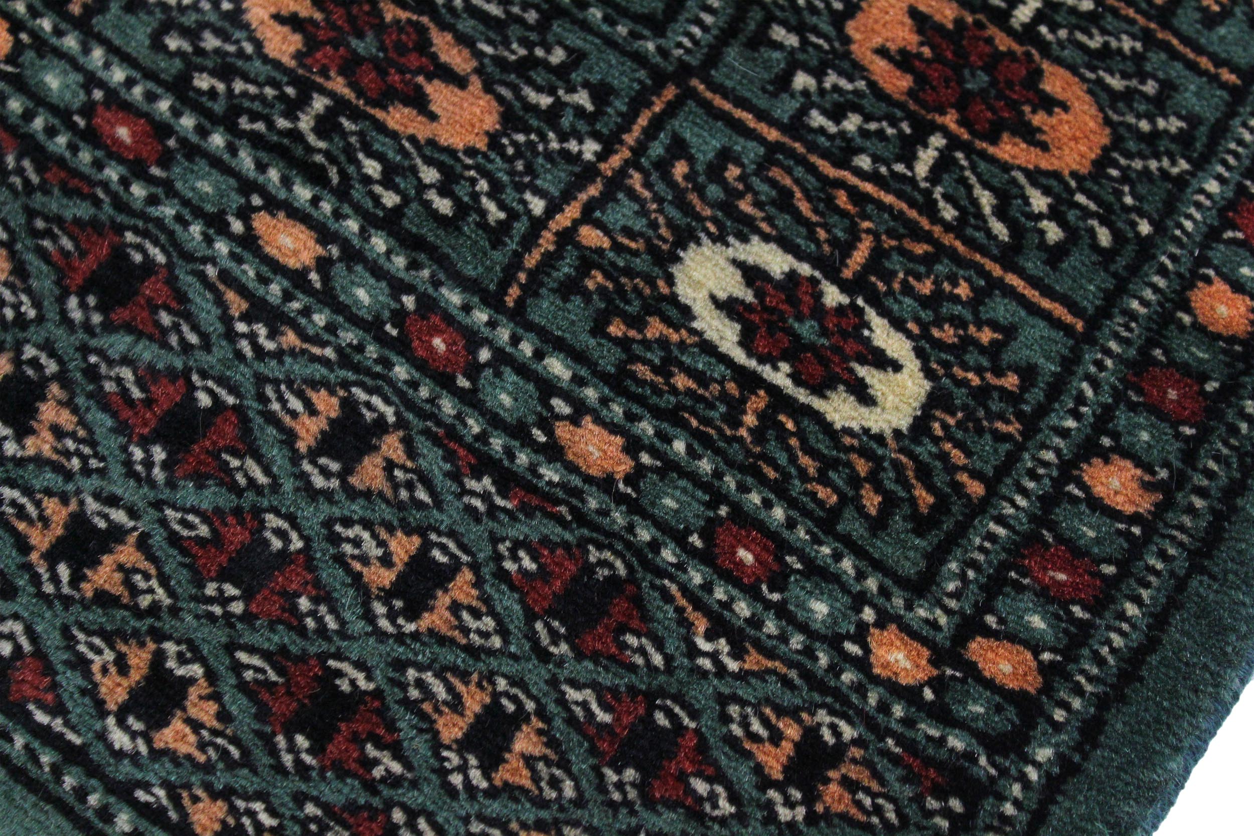 handmade Geometric Bokhara Lt. Green Black Hand Knotted RUNNER 100% WOOL area rug 3X12