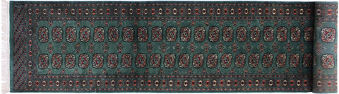 Rustic Bokhara Margert Lt. Green/Black Wool Runner - 2'7''X11'6''