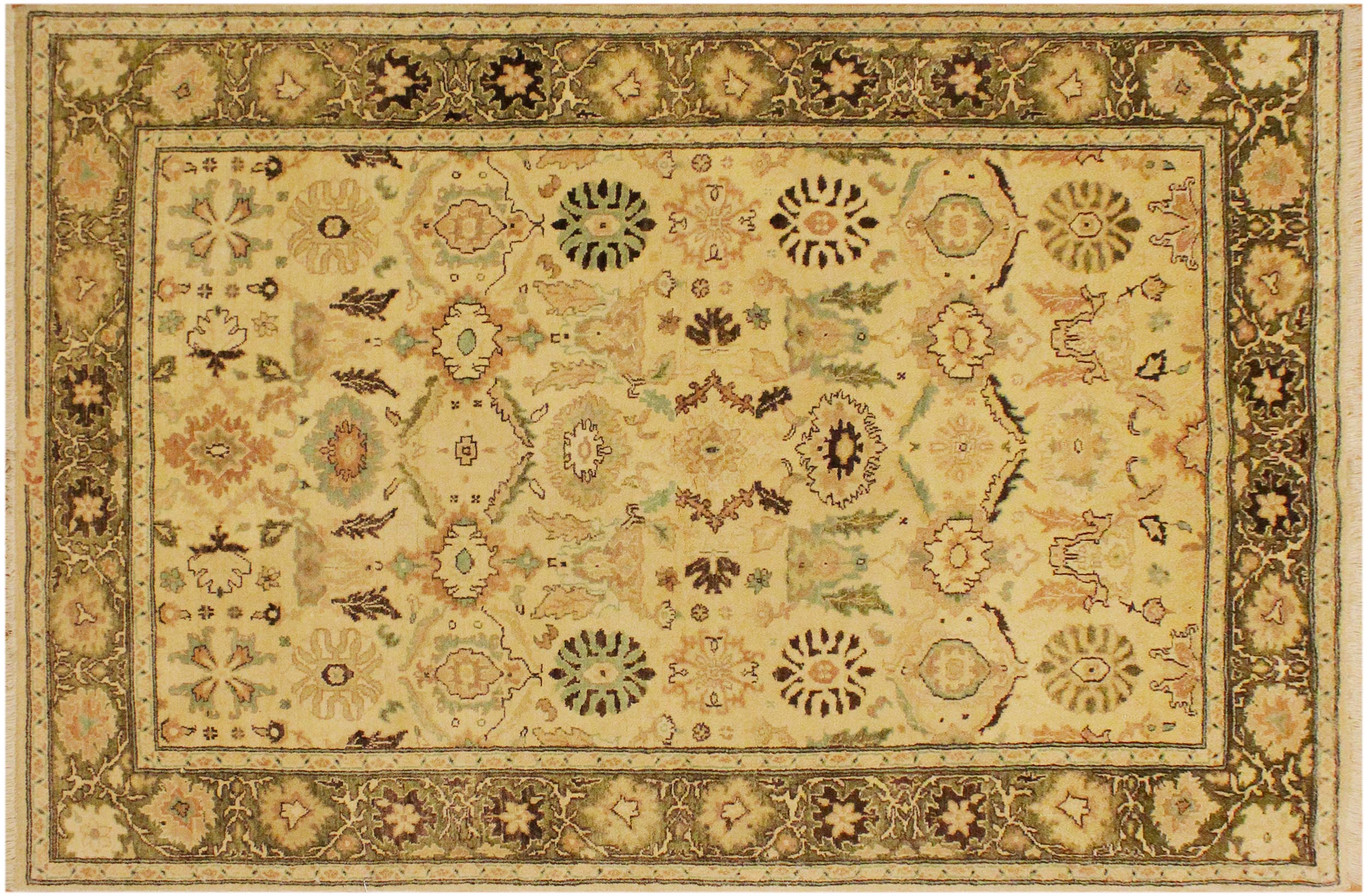 handmade Traditional Sultanabad Beige Green Hand Knotted RECTANGLE 100% WOOL area rug 4x6