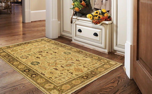 handmade Traditional Sultanabad Beige Green Hand Knotted RECTANGLE 100% WOOL area rug 4x6