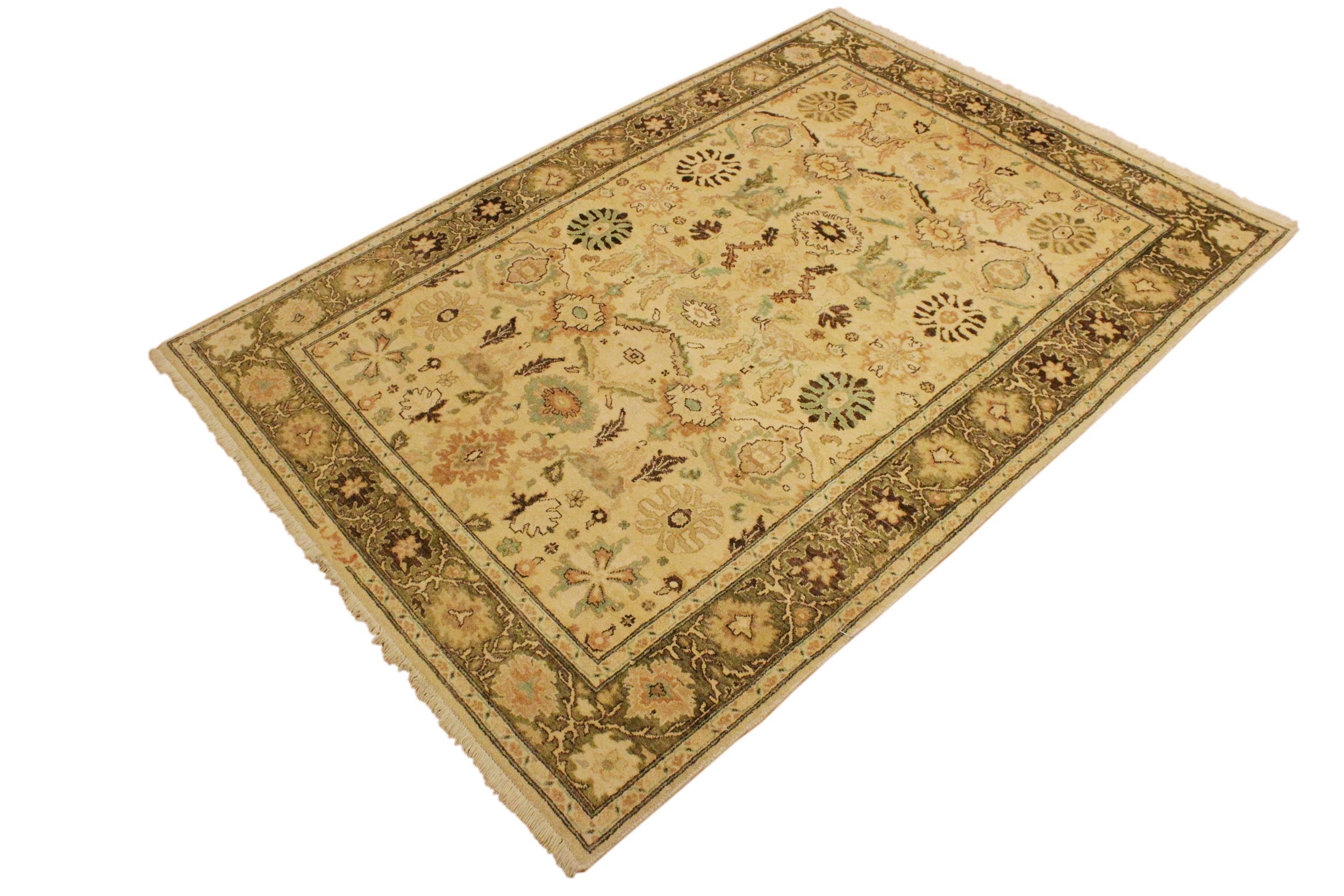 handmade Traditional Sultanabad Beige Green Hand Knotted RECTANGLE 100% WOOL area rug 4x6