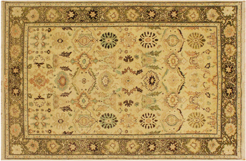 handmade Traditional Sultanabad Beige Green Hand Knotted RECTANGLE 100% WOOL area rug 4x6