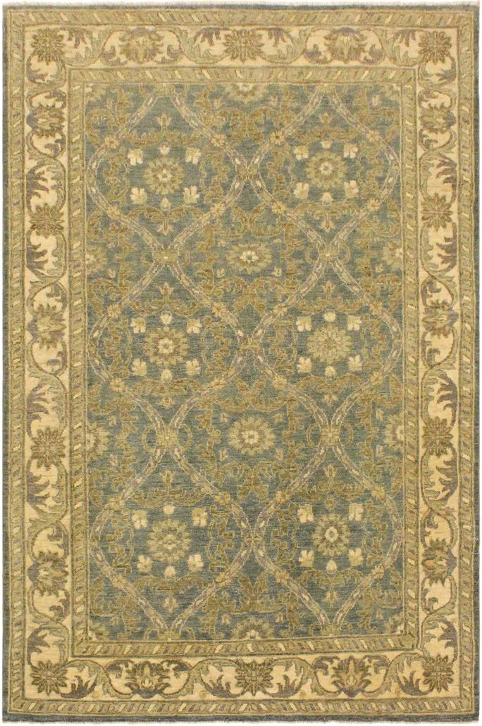 handmade Transitional Kafkaz Lt. Blue Ivory Hand Knotted RECTANGLE 100% WOOL area rug 4 x 6