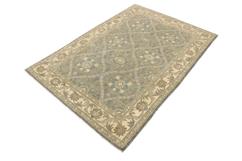 handmade Transitional Kafkaz Lt. Blue Ivory Hand Knotted RECTANGLE 100% WOOL area rug 4' x 6'