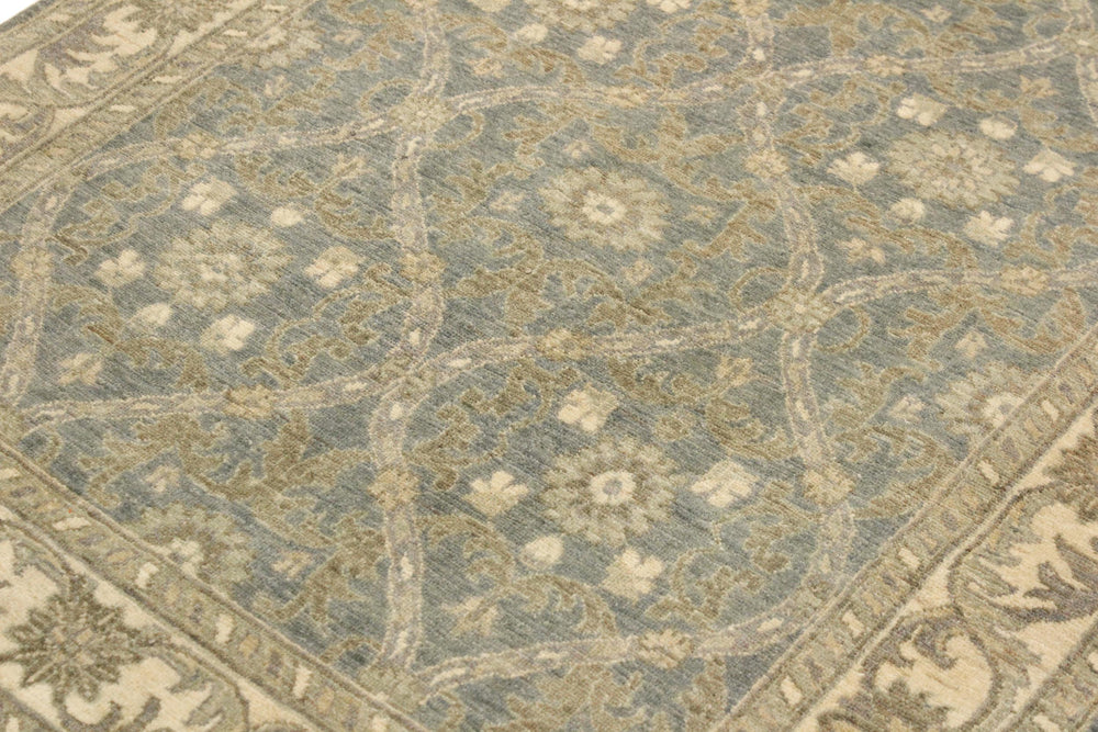 handmade Transitional Kafkaz Lt. Blue Ivory Hand Knotted RECTANGLE 100% WOOL area rug 4' x 6'