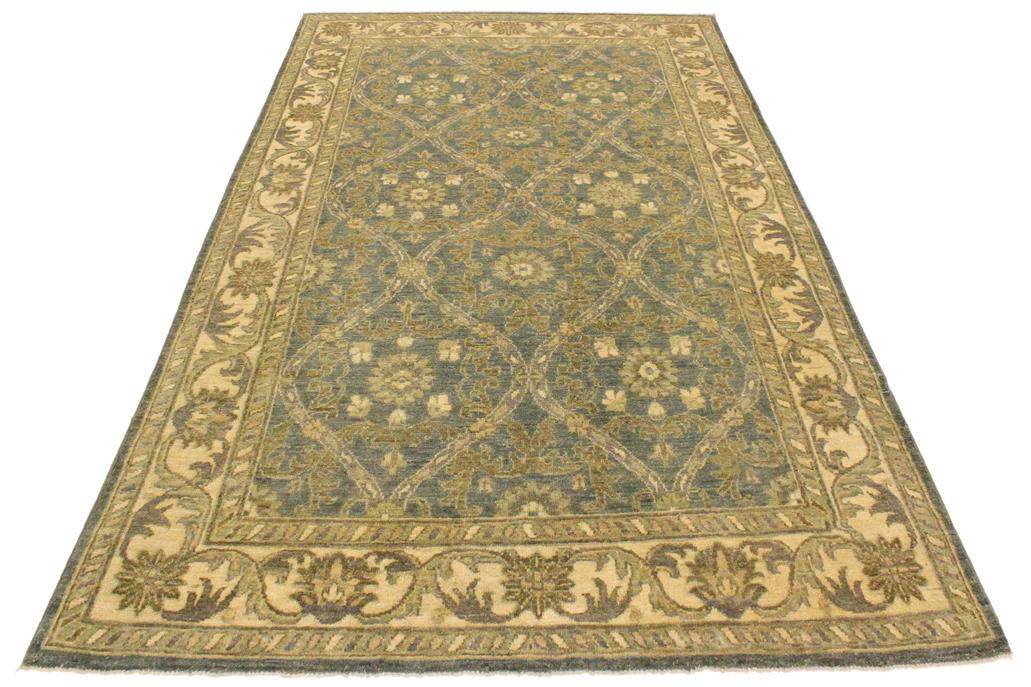 handmade Transitional Kafkaz Lt. Blue Ivory Hand Knotted RECTANGLE 100% WOOL area rug 4 x 6