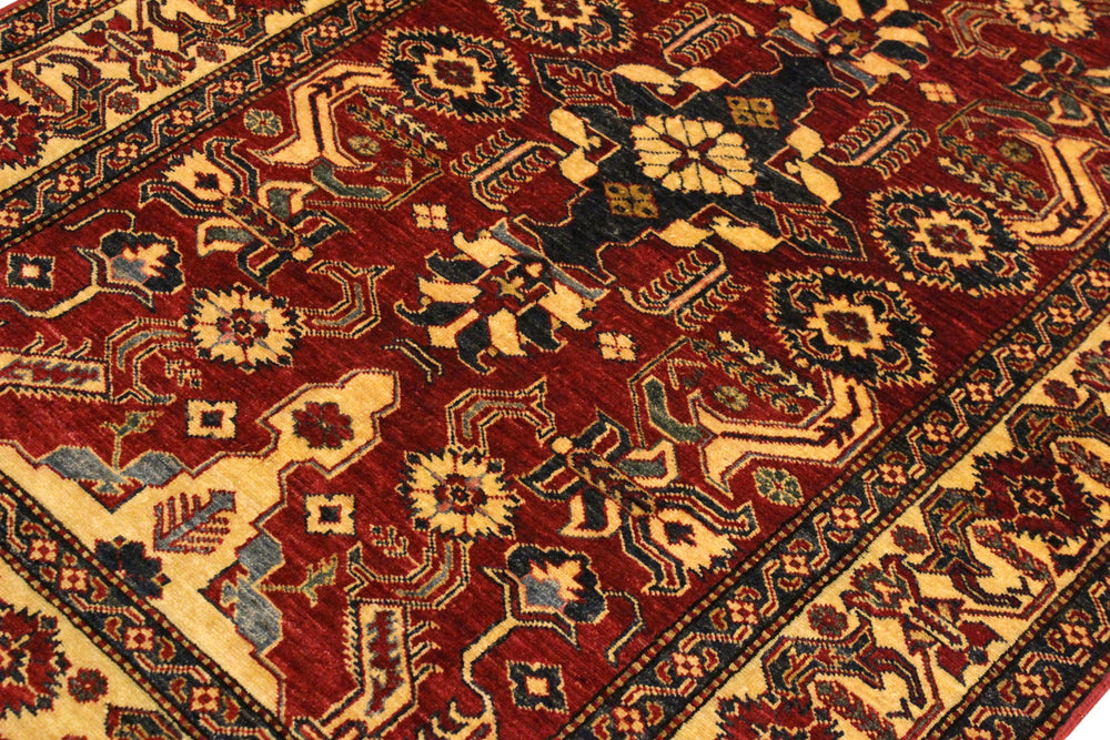 handmade Geometric Super Kazak Red Gold Hand Knotted RECTANGLE 100% WOOL area rug 4' x 6'