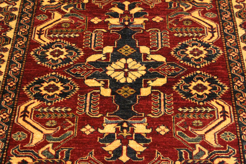 handmade Geometric Super Kazak Red Gold Hand Knotted RECTANGLE 100% WOOL area rug 4' x 6'