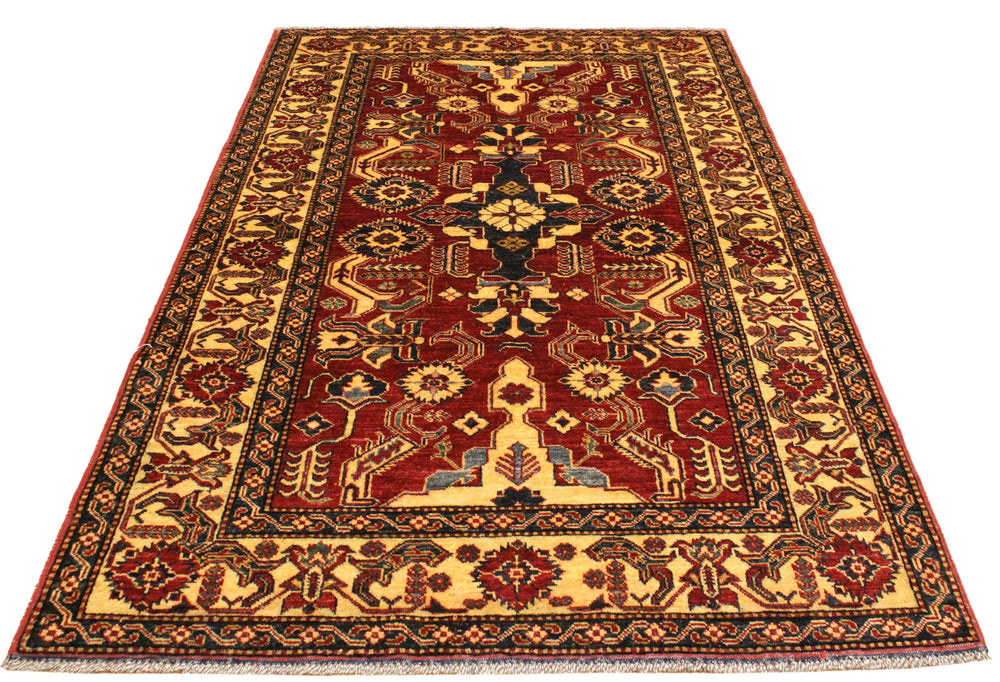 handmade Geometric Super Kazak Red Gold Hand Knotted RECTANGLE 100% WOOL area rug 4' x 6'