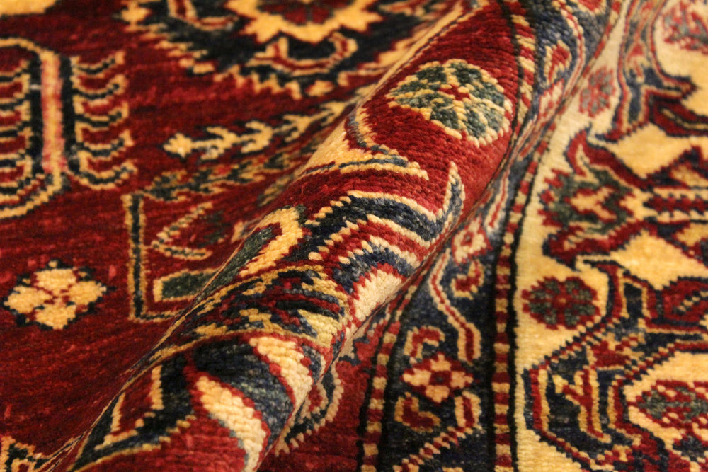 handmade Geometric Super Kazak Red Gold Hand Knotted RECTANGLE 100% WOOL area rug 4' x 6'