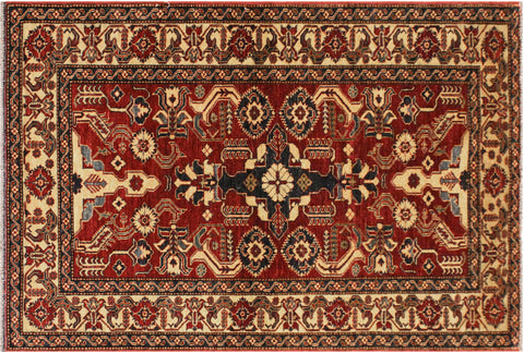 handmade Geometric Super Kazak Red Gold Hand Knotted RECTANGLE 100% WOOL area rug 4' x 6'