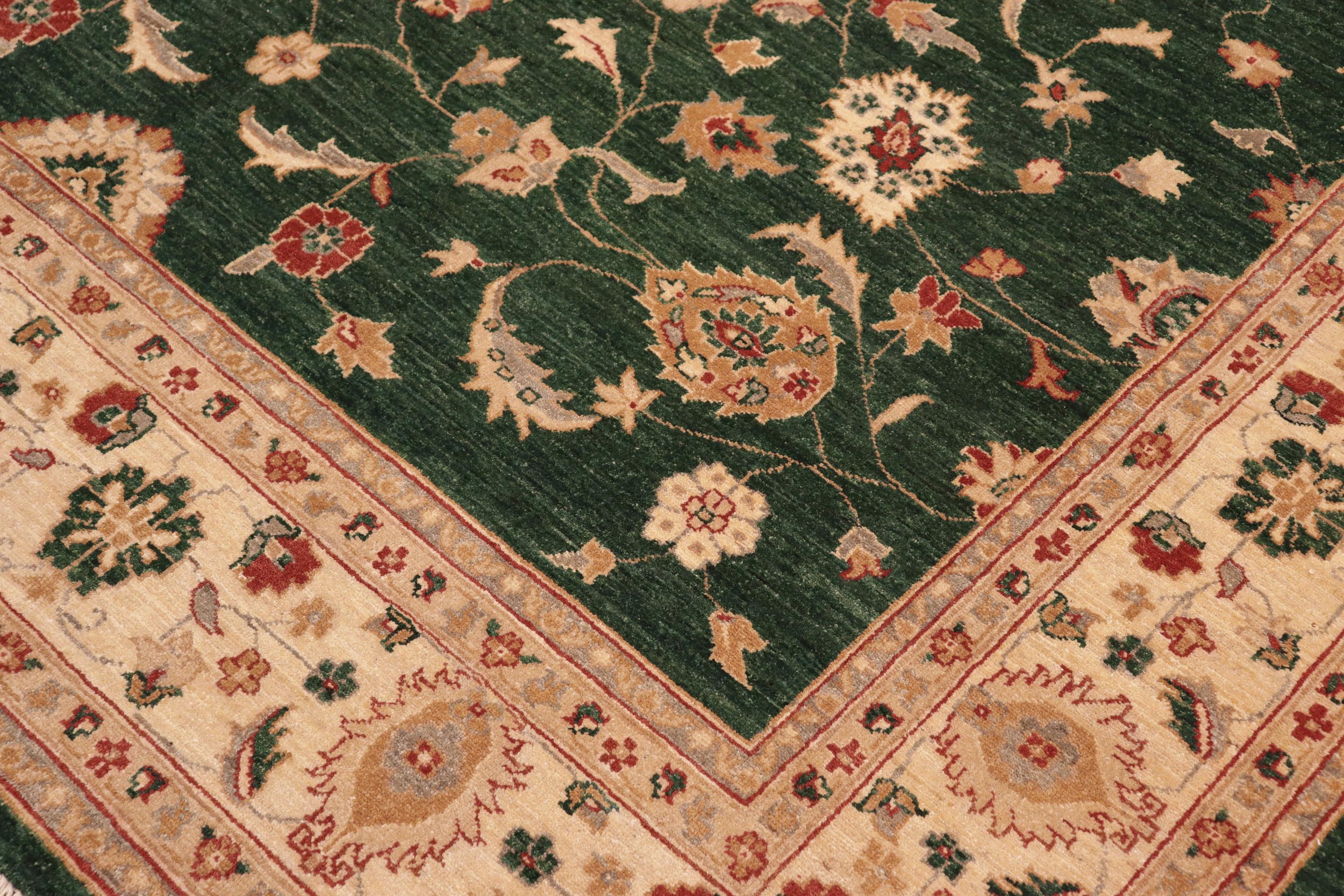 handmade Traditional Kafkaz Green Beige Hand Knotted RECTANGLE 100% WOOL area rug 8x10