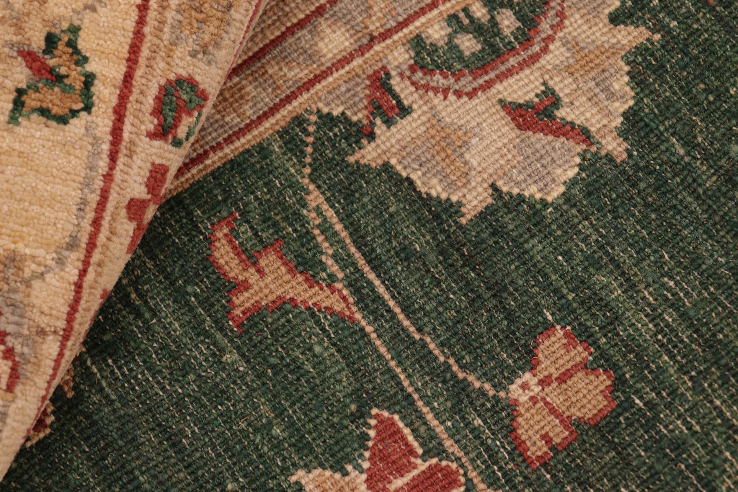 handmade Traditional Kafkaz Green Beige Hand Knotted RECTANGLE 100% WOOL area rug 8x10