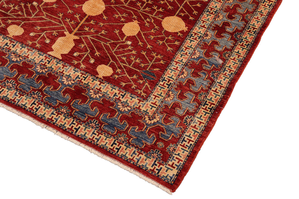 handmade Geometric Super Kazak Red Blue Hand Knotted RECTANGLE 100% WOOL area rug 7' x 10'