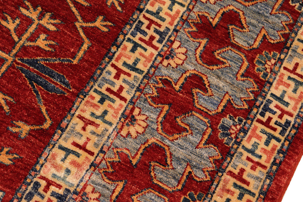 handmade Geometric Super Kazak Red Blue Hand Knotted RECTANGLE 100% WOOL area rug 7' x 10'