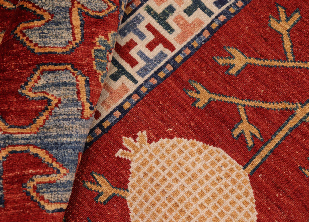 handmade Geometric Super Kazak Red Blue Hand Knotted RECTANGLE 100% WOOL area rug 7' x 10'