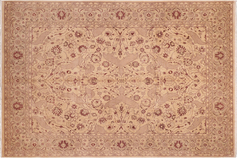 handmade Traditional Agra Tan Red Hand Knotted RECTANGLE 100% WOOL area rug 8x10