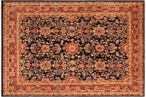 8x10 hand knotted transitional wool rug in blue and rust - Oriental Alease
