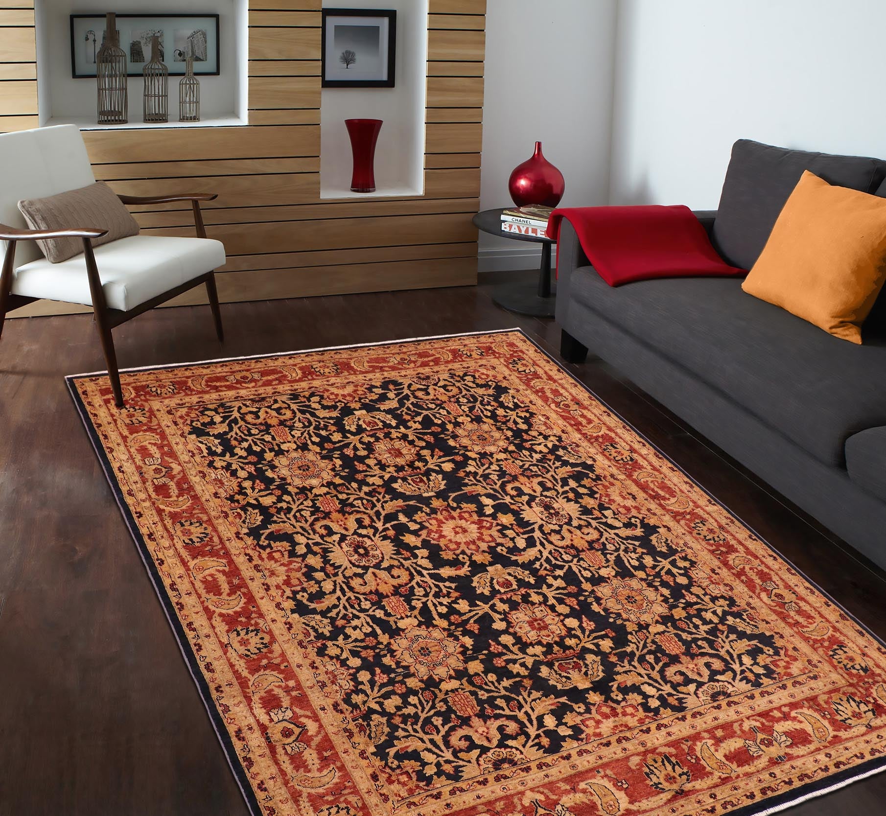 handmade Transitional Kafkaz Blue Rust Hand Knotted RECTANGLE 100% WOOL area rug 8' x 10'